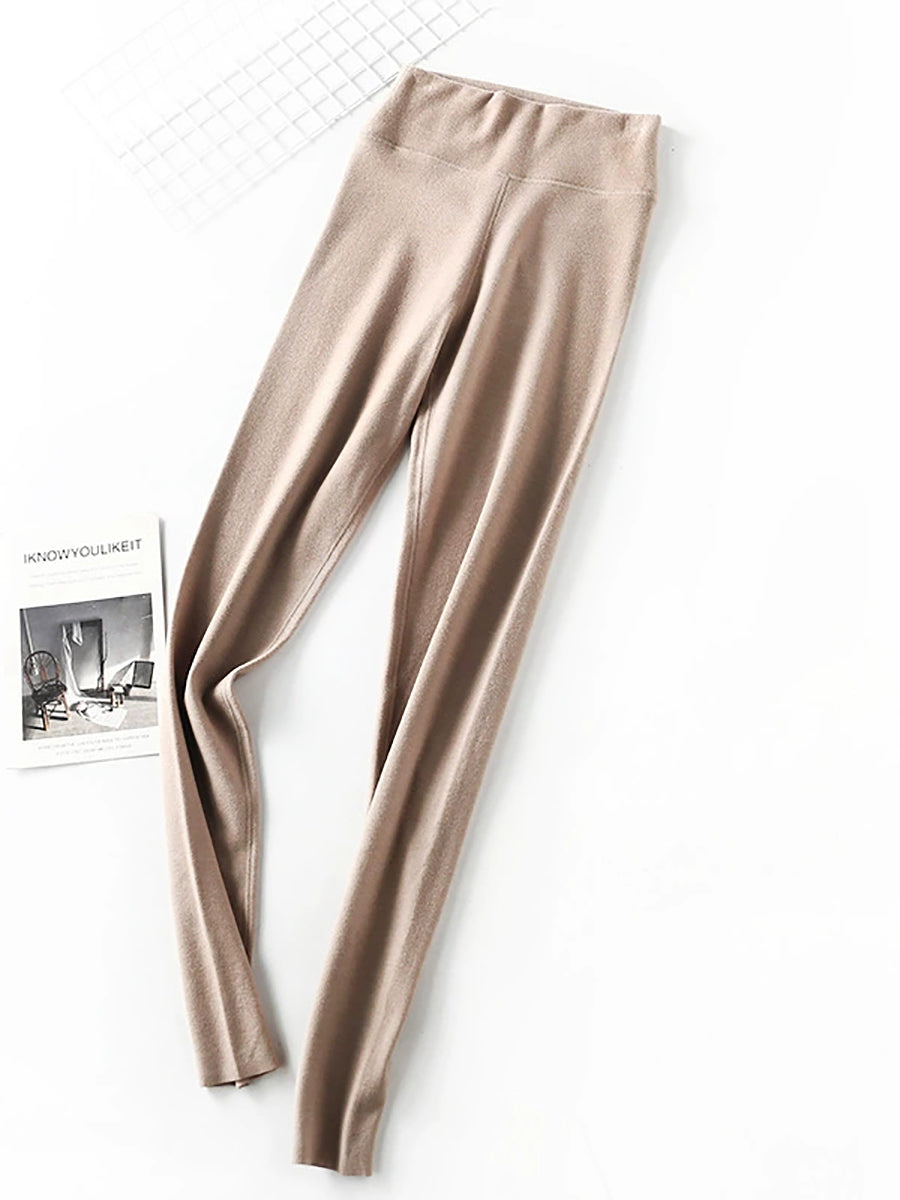 Women Autumn Warm Pure Color High Waist Leggings