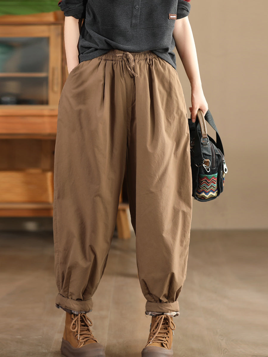 Women Autumn Pure Color Cotton Padded Harem Pants