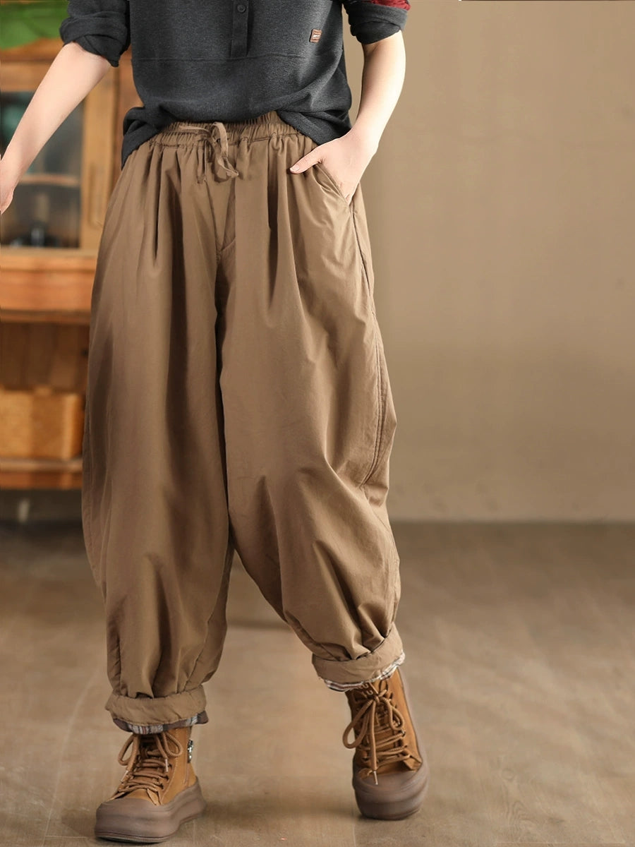 Women Autumn Pure Color Cotton Padded Harem Pants