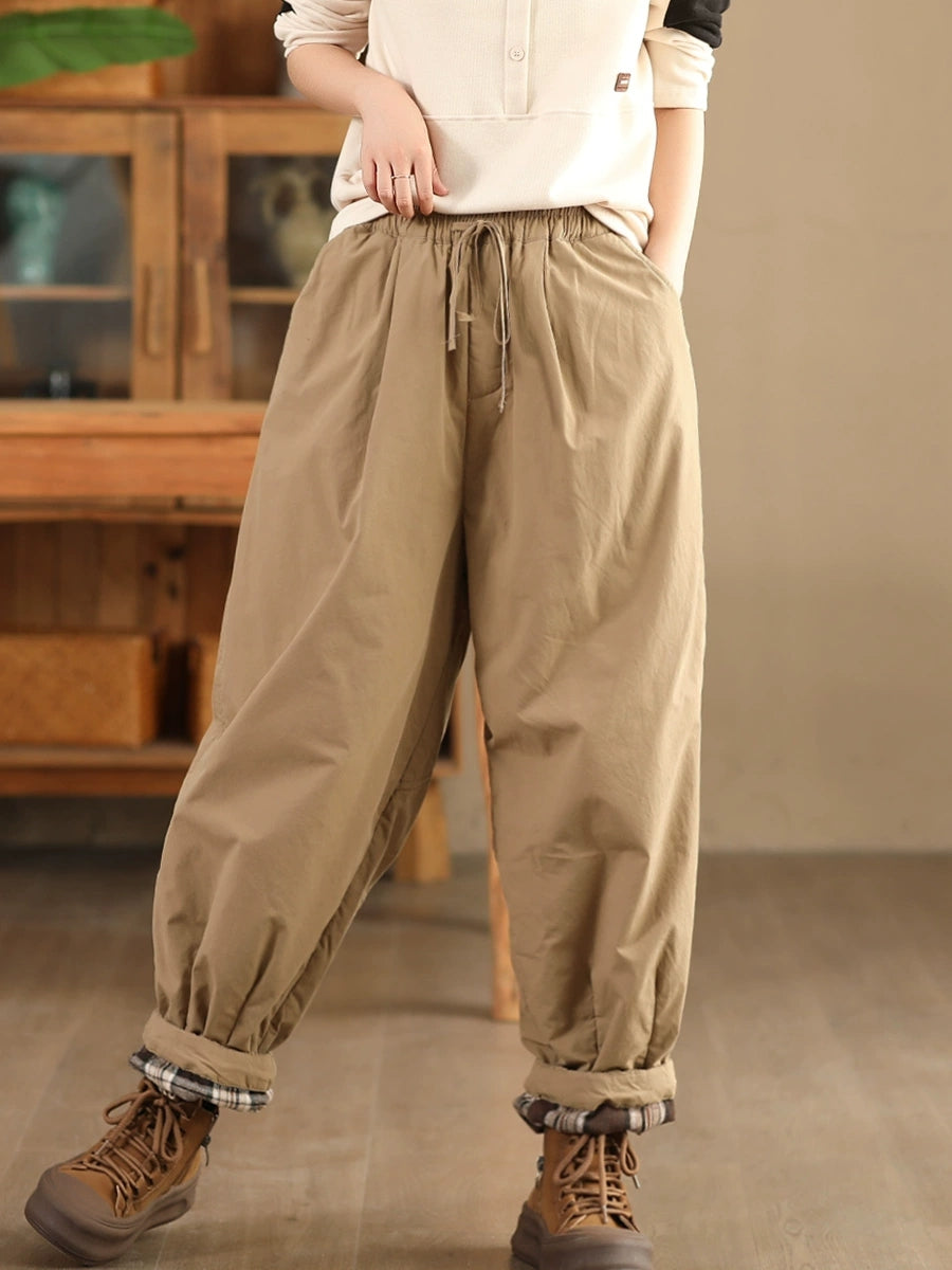 Women Autumn Pure Color Cotton Padded Harem Pants