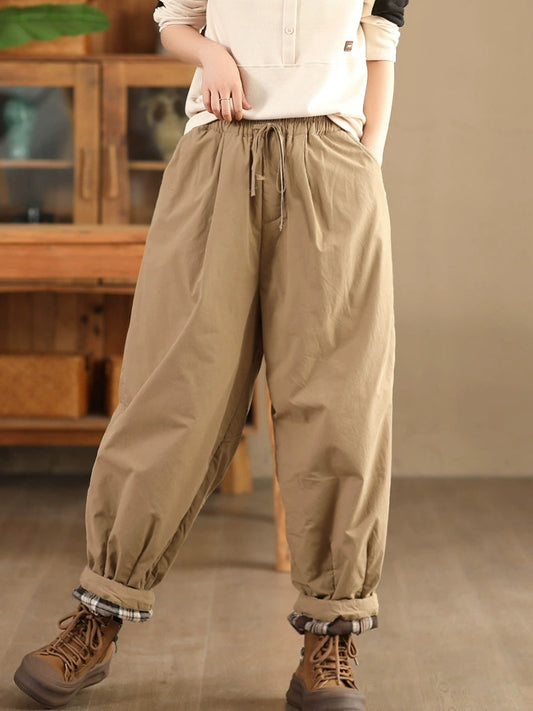 Women Autumn Pure Color Cotton Padded Harem Pants