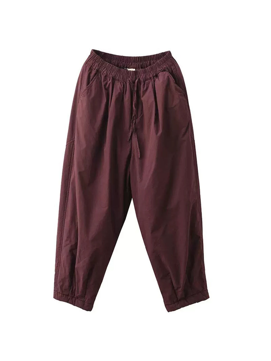 Women Autumn Pure Color Cotton Padded Harem Pants