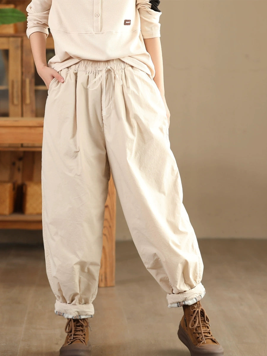 Women Autumn Pure Color Cotton Padded Harem Pants
