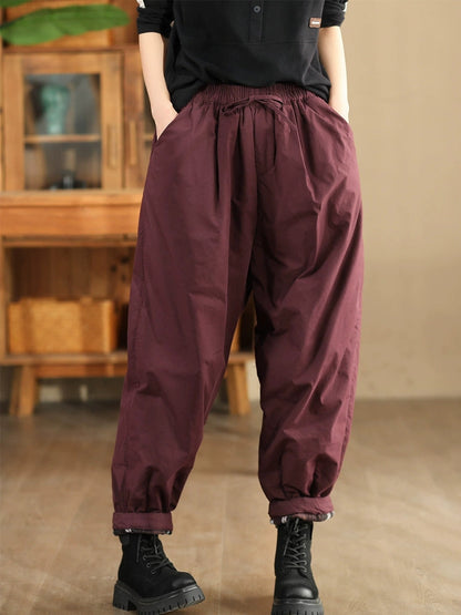 Women Autumn Pure Color Cotton Padded Harem Pants