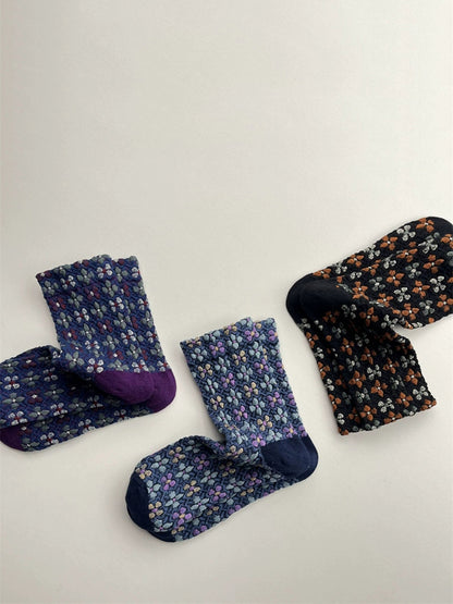 5 Pairs Women Autumn Artsy Floral Jacquard Socks