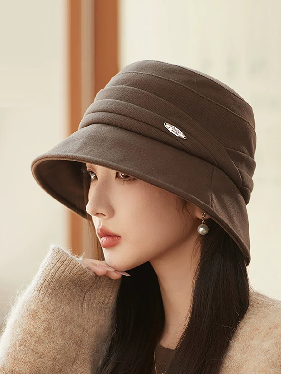 Women Autumn Casual Pure Color Warm Bucket Hat