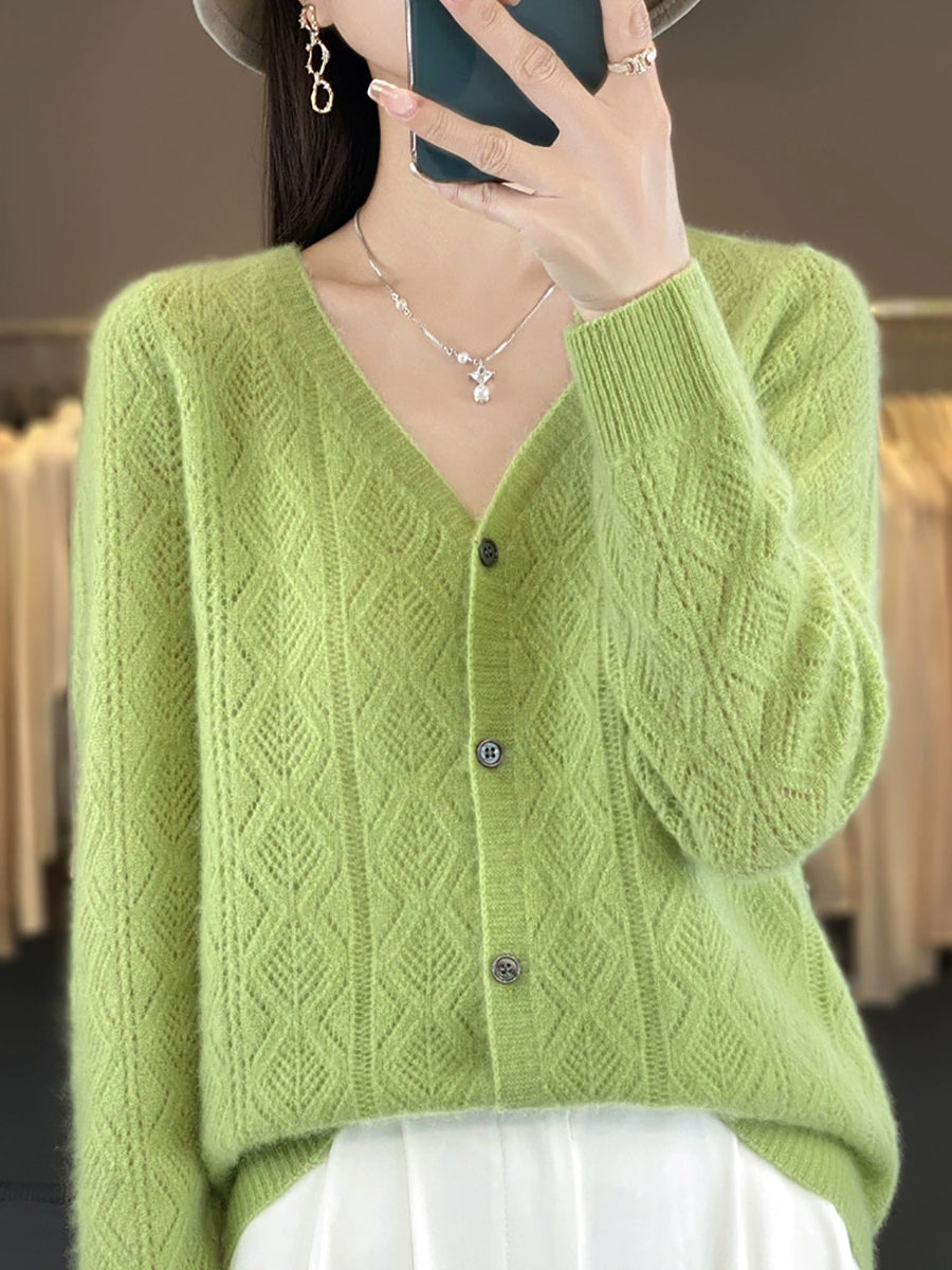Women Autumn Casual Pure Color V-Neck Sweater