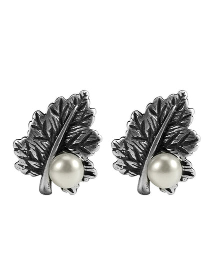 Women Vintage S925Silver Leaf Pearl Earrings