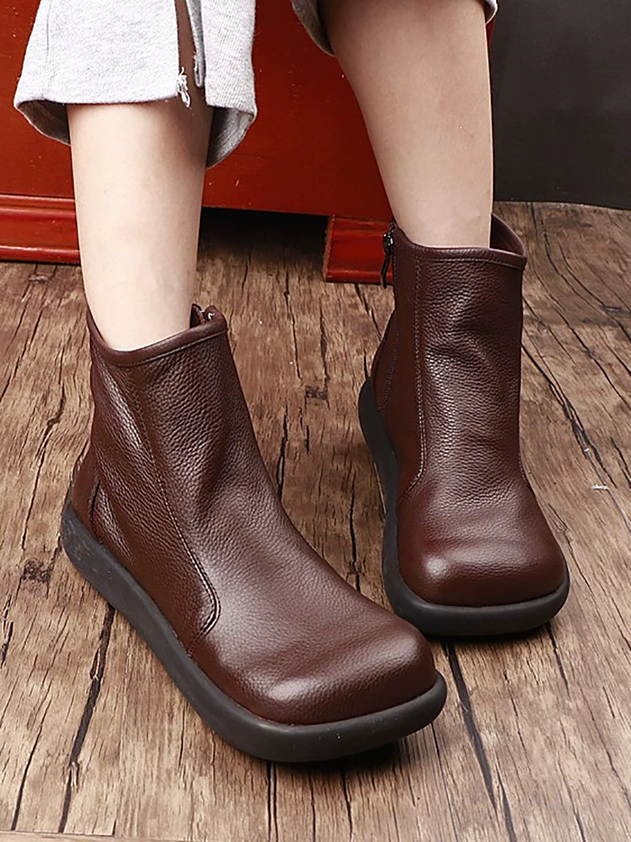 Women Autumn Genuine Leather Flat Ankle Boots