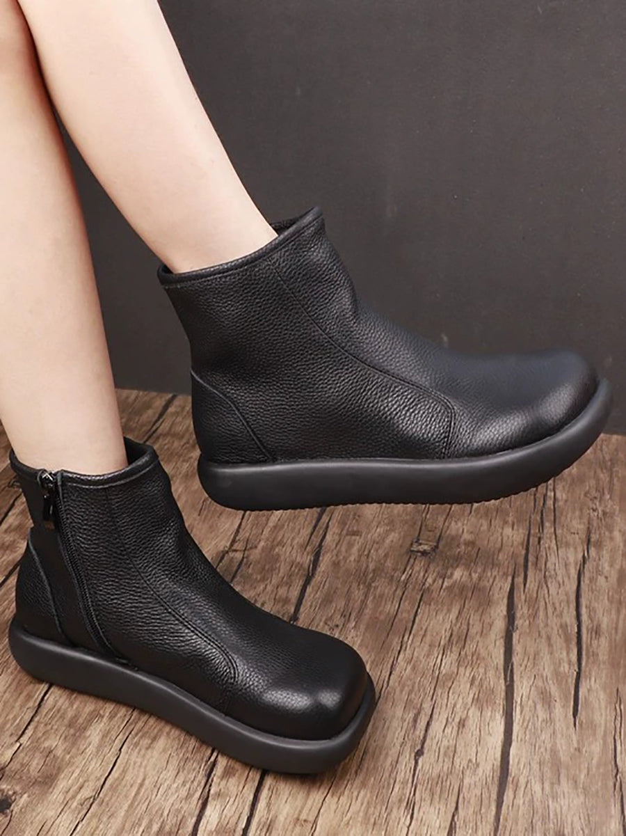 Women Autumn Genuine Leather Flat Ankle Boots