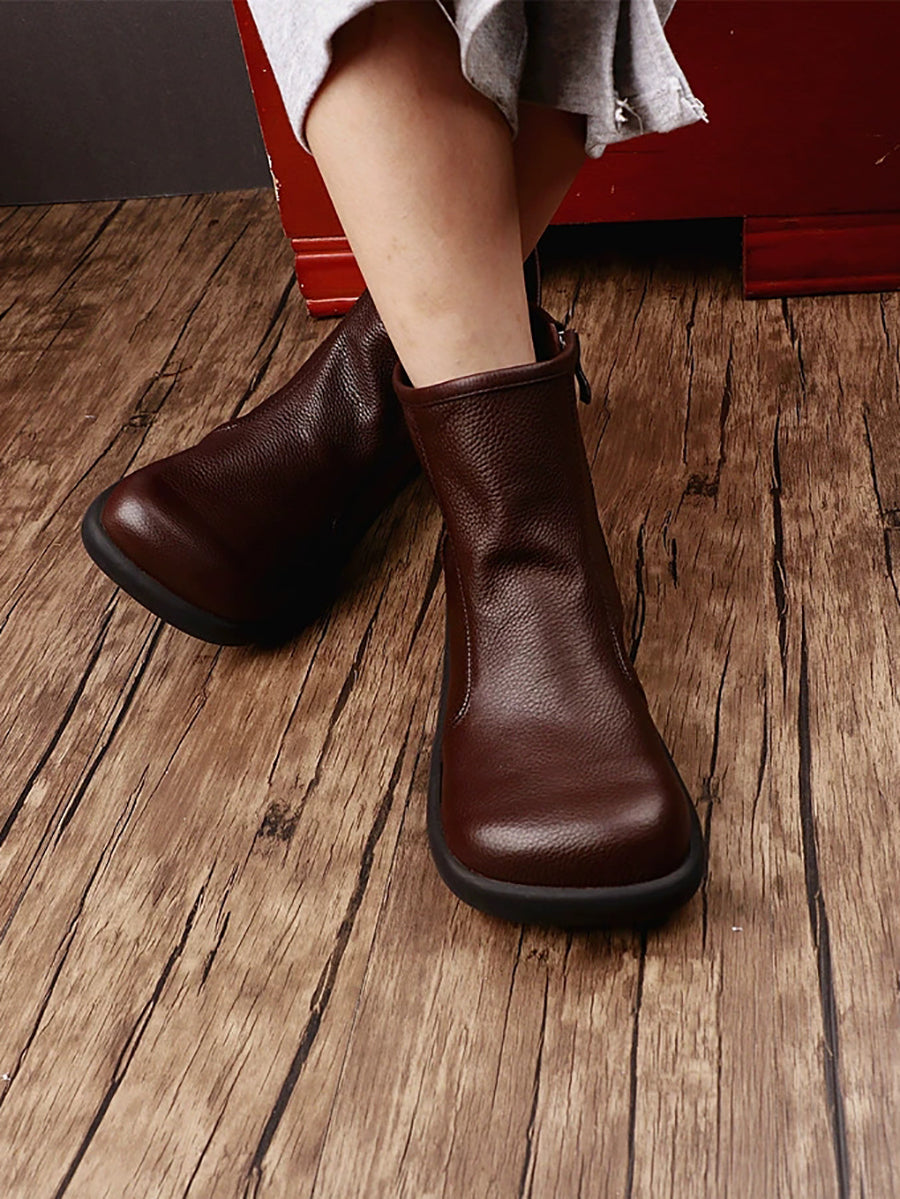 Women Autumn Genuine Leather Flat Ankle Boots