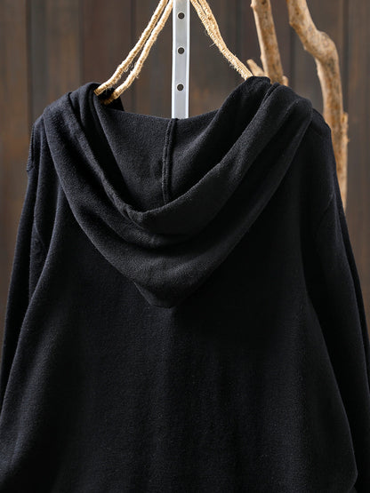 Women Autumn Casual Pure Color Hooded Knitted Blouse