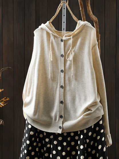 Women Autumn Casual Pure Color Hooded Knitted Blouse