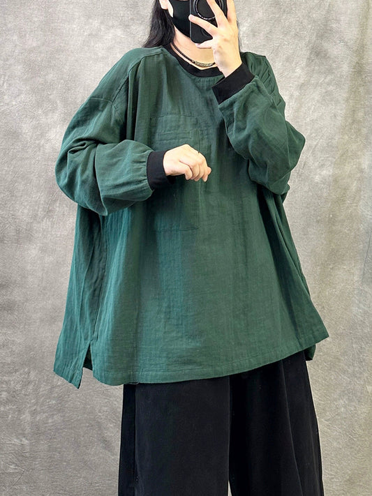 Women Autumn Casual Colorblock O-Neck Shirt