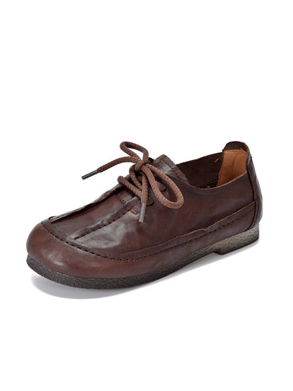 Women Vintage Genuine Leather Spliced Low Heel Shoes