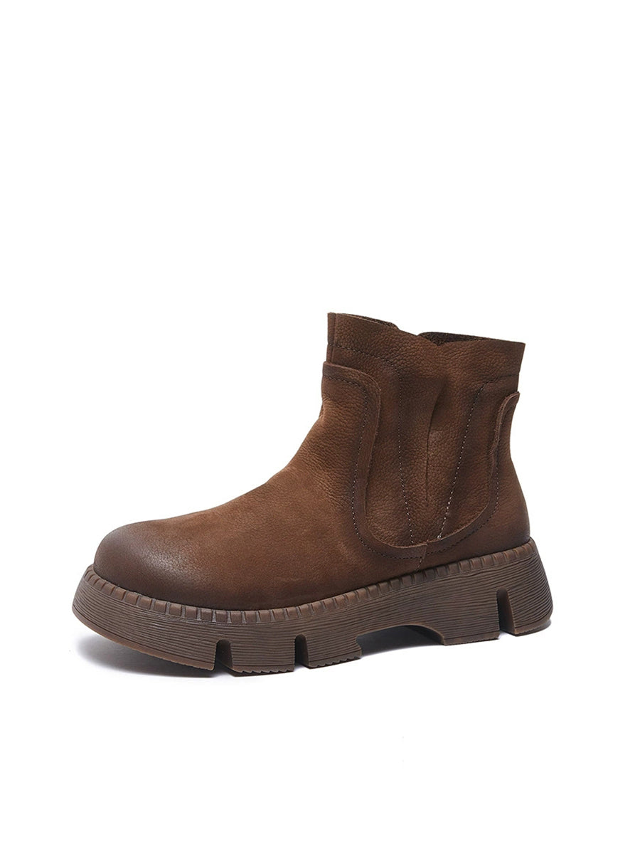 Women Vintage Autumn Genuine Leather Platform Ankle Boots
