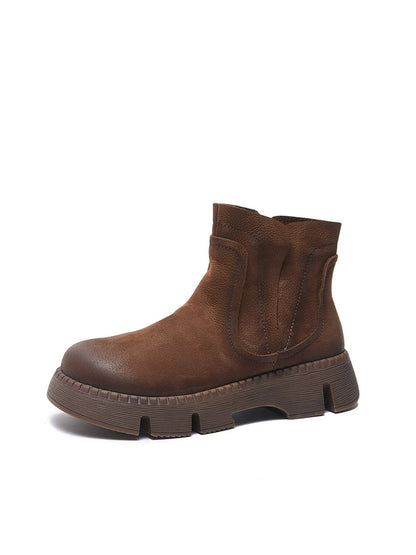 Women Vintage Autumn Genuine Leather Platform Ankle Boots