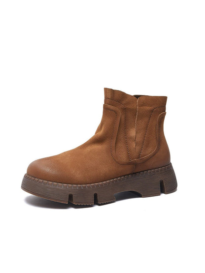 Women Vintage Autumn Genuine Leather Platform Ankle Boots