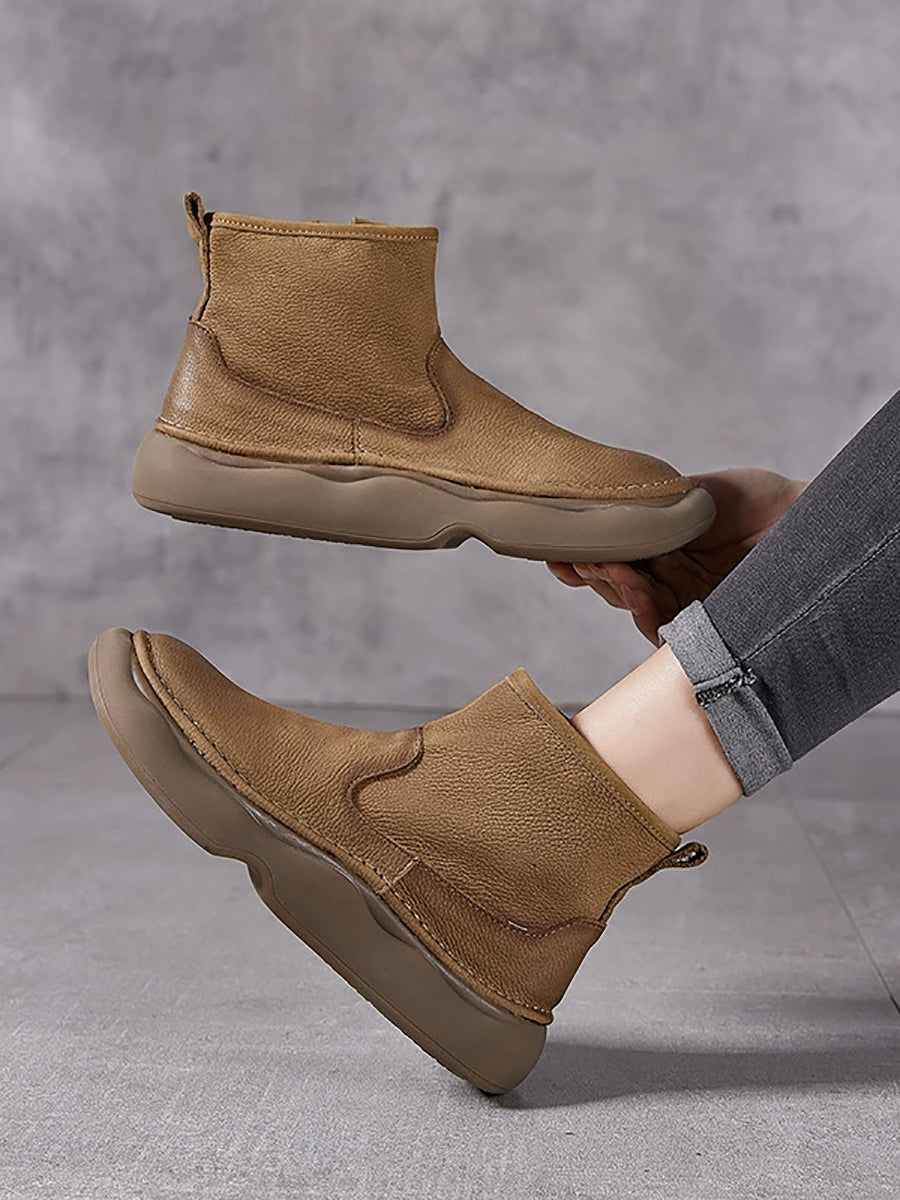 Women  Winter Genuine Leather Spliced Flat Boots