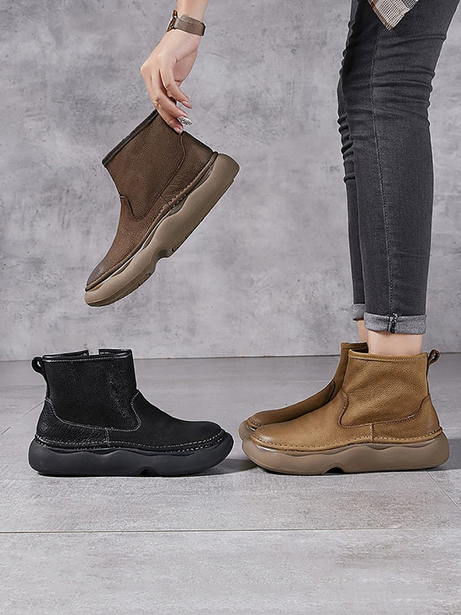 Women  Winter Genuine Leather Spliced Flat Boots