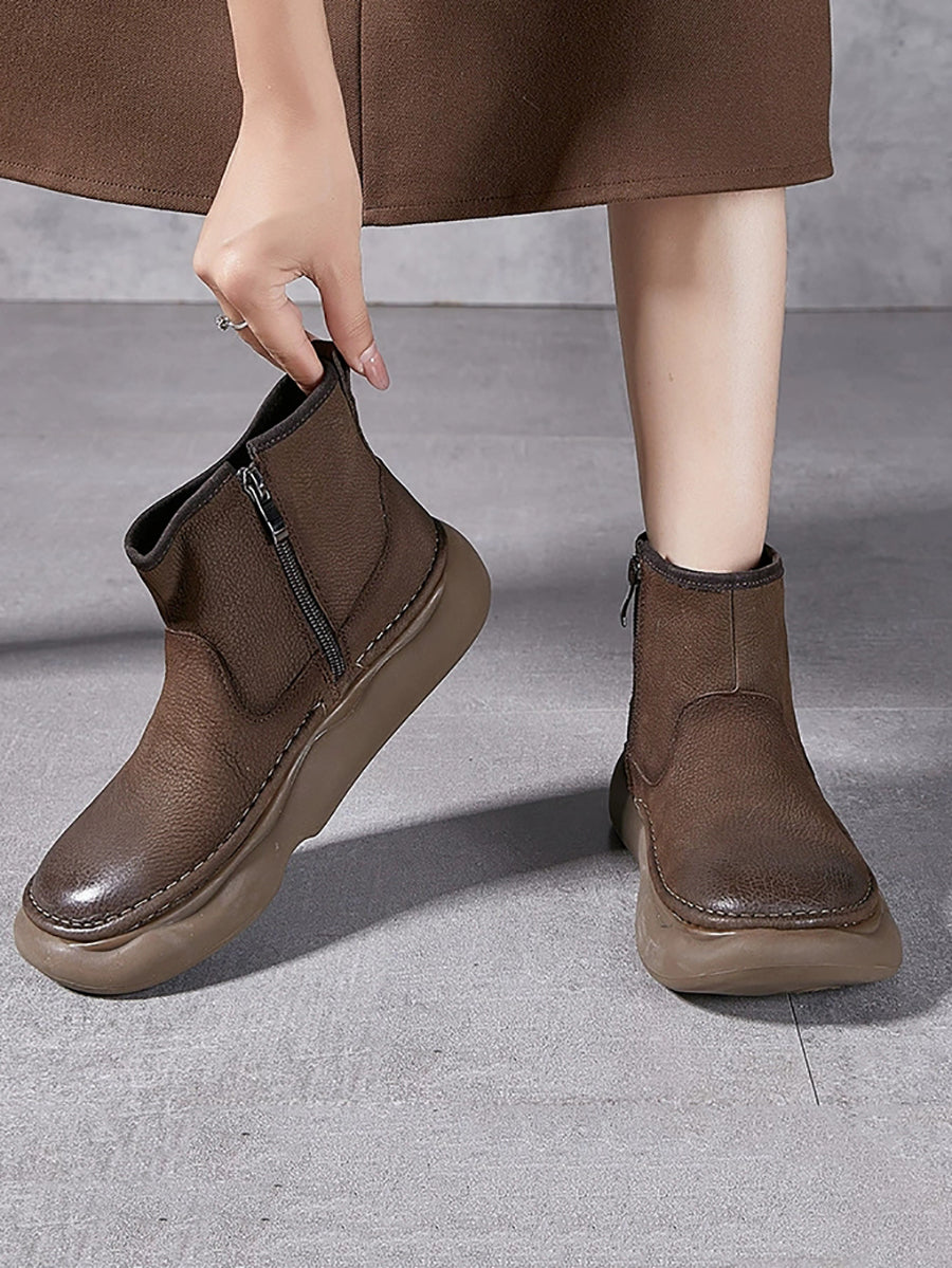 Women  Winter Genuine Leather Spliced Flat Boots