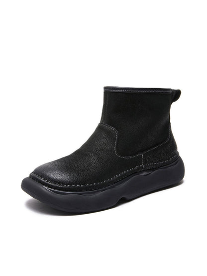 Women  Winter Genuine Leather Spliced Flat Boots