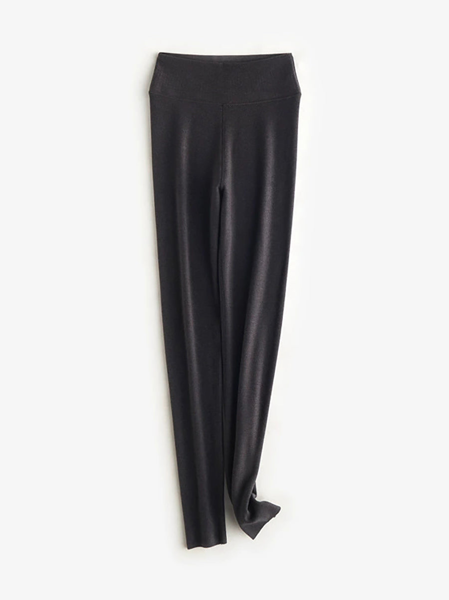 Women Autumn Warm Pure Color High Waist Leggings