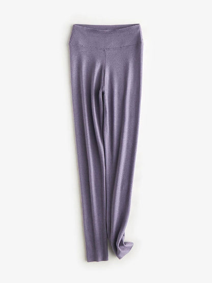 Women Autumn Warm Pure Color High Waist Leggings