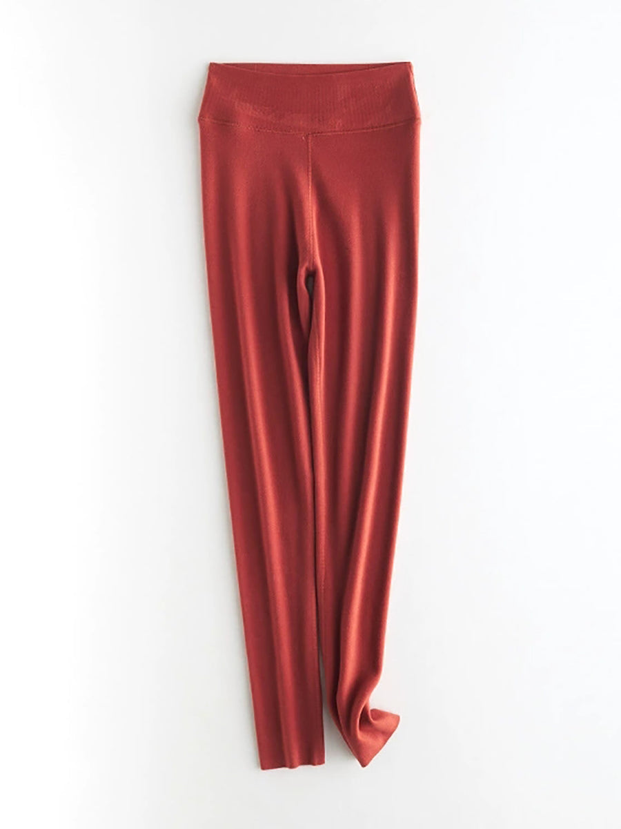 Women Autumn Warm Pure Color High Waist Leggings