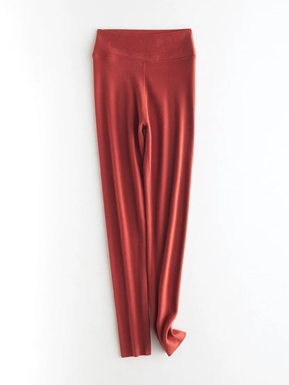 Women Autumn Warm Pure Color High Waist Leggings
