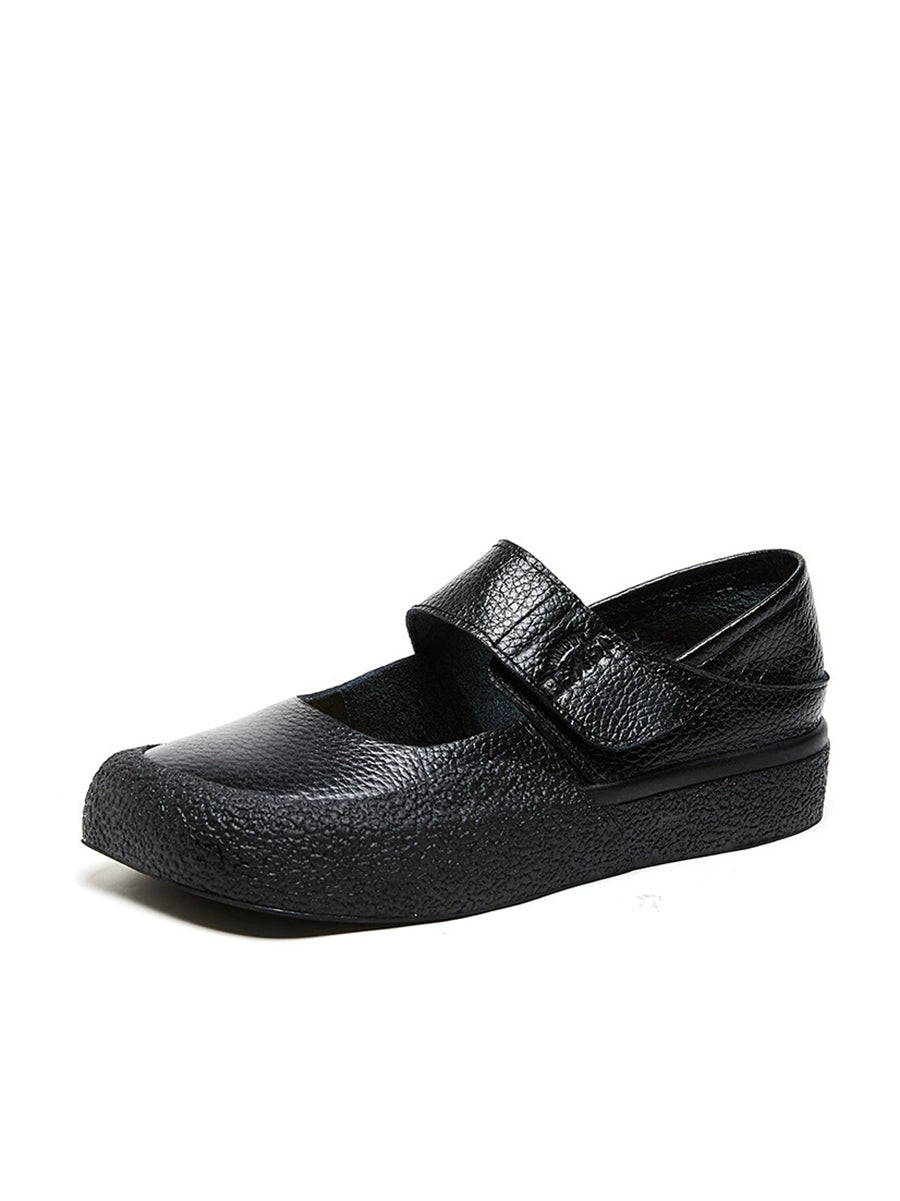 Women Casual Summer Pure Color Genuine Leather Flat Shoes