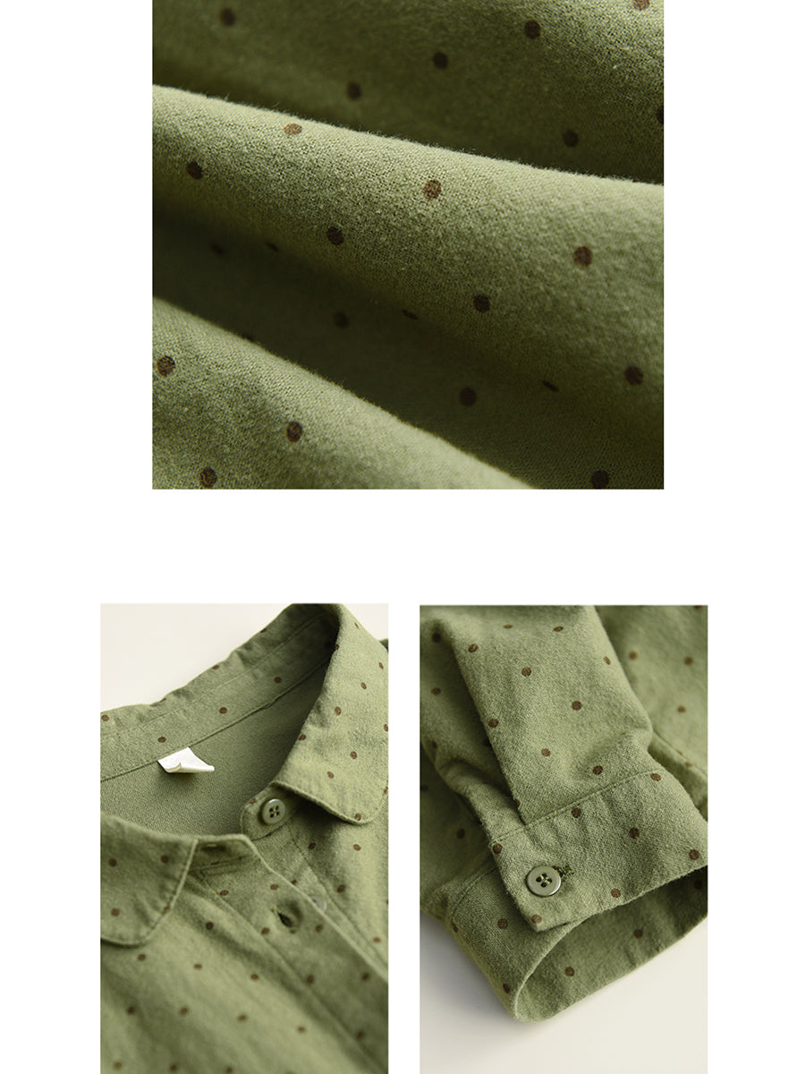Women Autumn Dot 100%Cotton Turn-down Collar Shirt