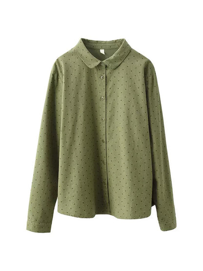 Women Autumn Dot 100%Cotton Turn-down Collar Shirt