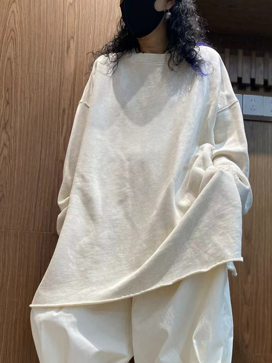 Women Autumn Casual Pure Color 100%Cotton O-Neck Shirt