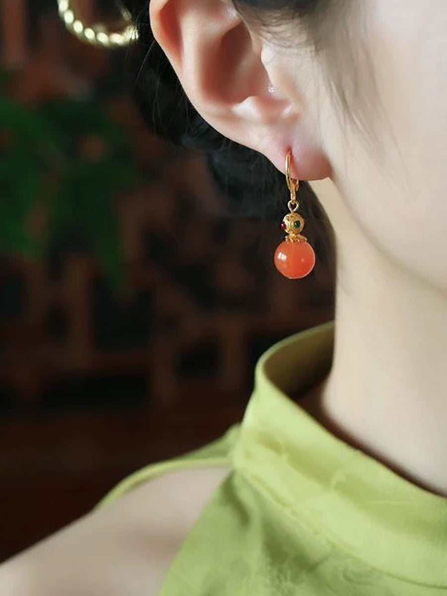 Women Ethnic Red Agate Alloy Earrings