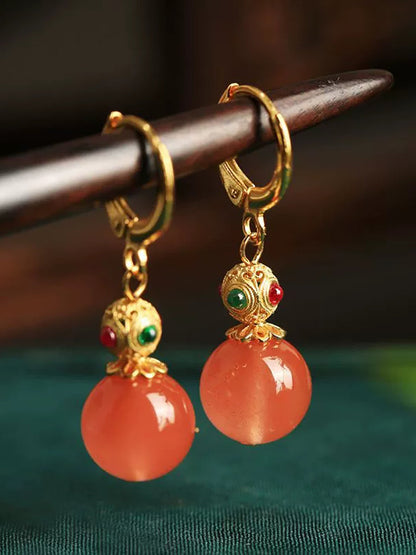 Women Ethnic Red Agate Alloy Earrings