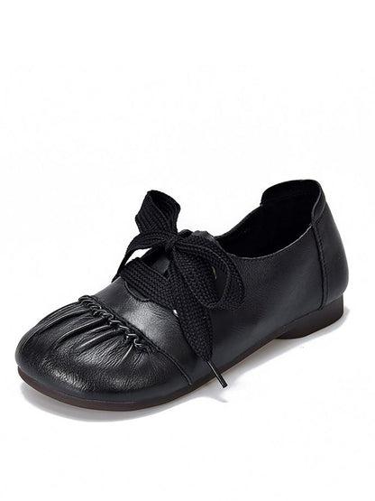 Women Casual Leather Spliced Strap Low Heel Shoes