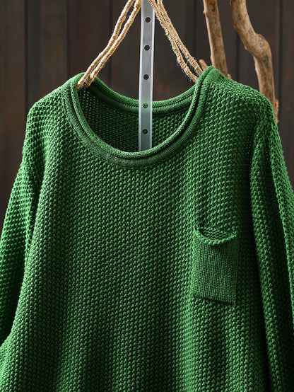 Women Autumn Pure Color O-Neck Cotton Knitted Shirt