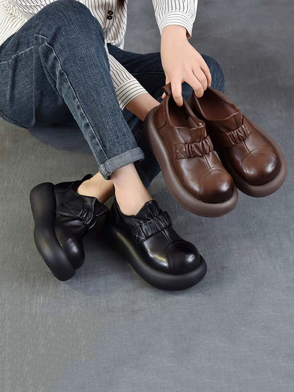 Women Autumn Vintage Genuine Leather Platform Shoes