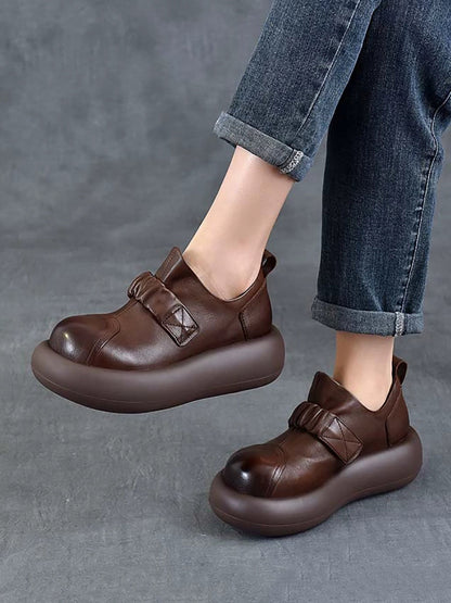 Women Autumn Vintage Genuine Leather Platform Shoes