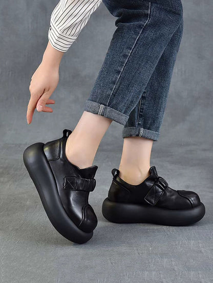 Women Autumn Vintage Genuine Leather Platform Shoes