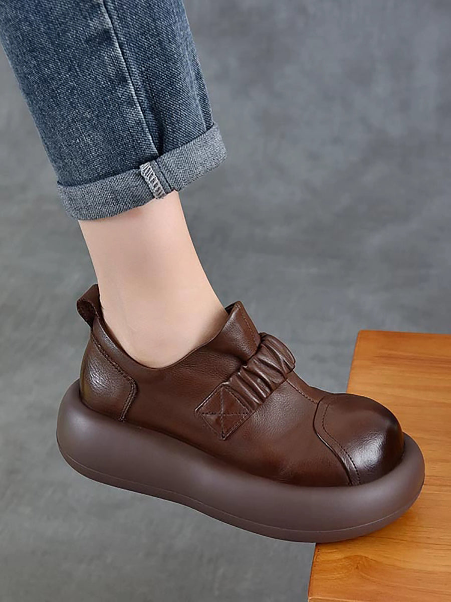 Women Autumn Vintage Genuine Leather Platform Shoes