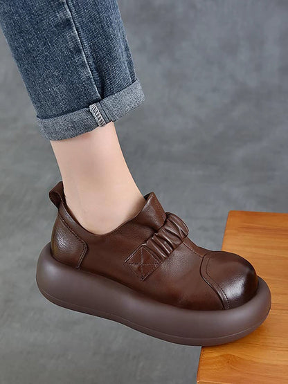 Women Autumn Vintage Genuine Leather Platform Shoes