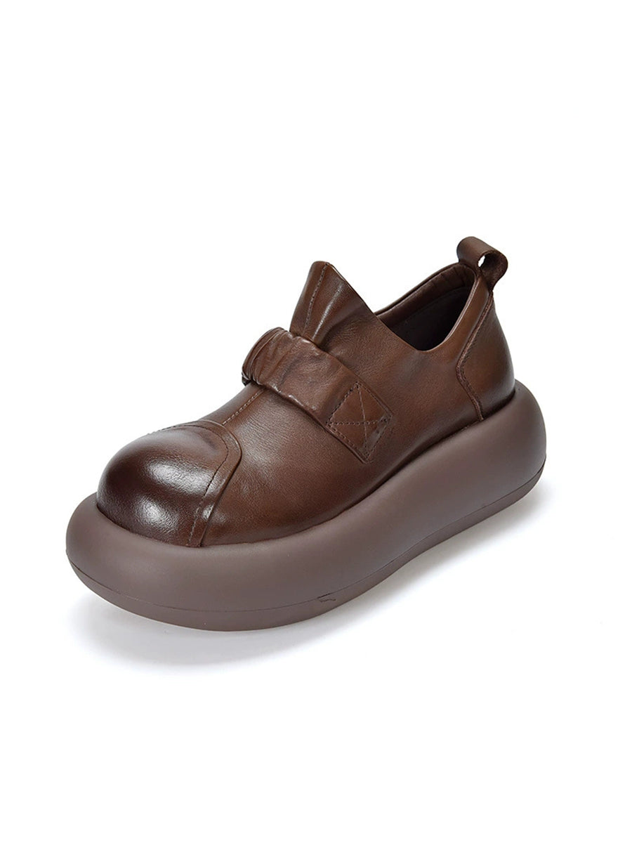 Women Autumn Vintage Genuine Leather Platform Shoes