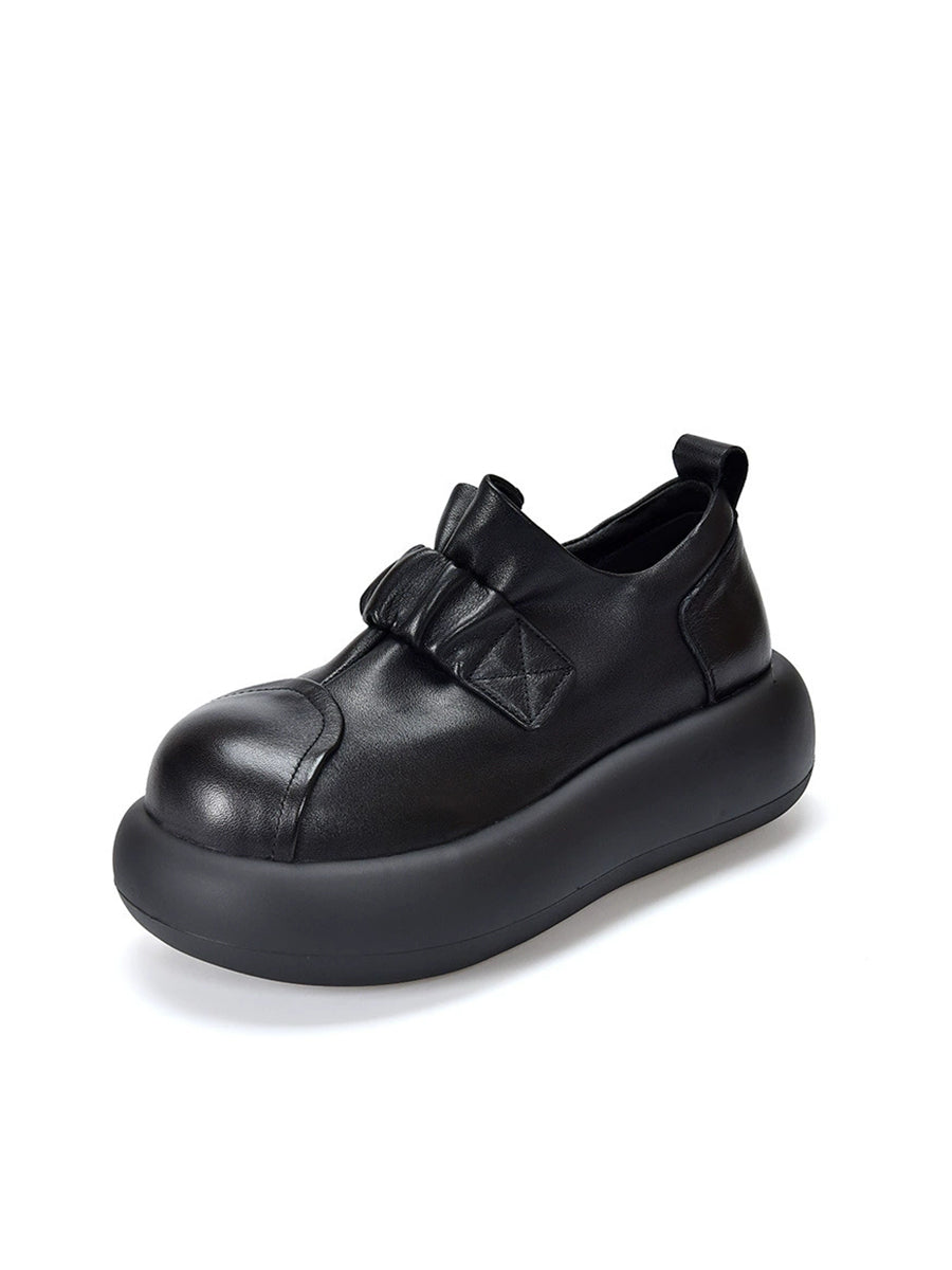 Women Autumn Vintage Genuine Leather Platform Shoes