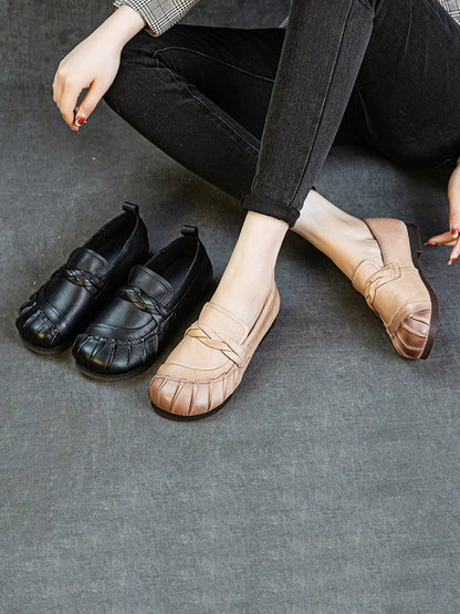 Women Autumn Retro Genuine Leather Low Heel Shoes