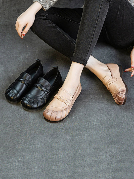 Women Autumn Retro Genuine Leather Low Heel Shoes