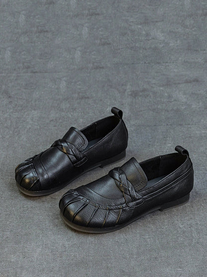 Women Autumn Retro Genuine Leather Low Heel Shoes