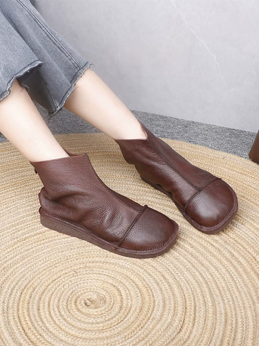 Women Autumn Casual Leather Spliced Low Heel Boots