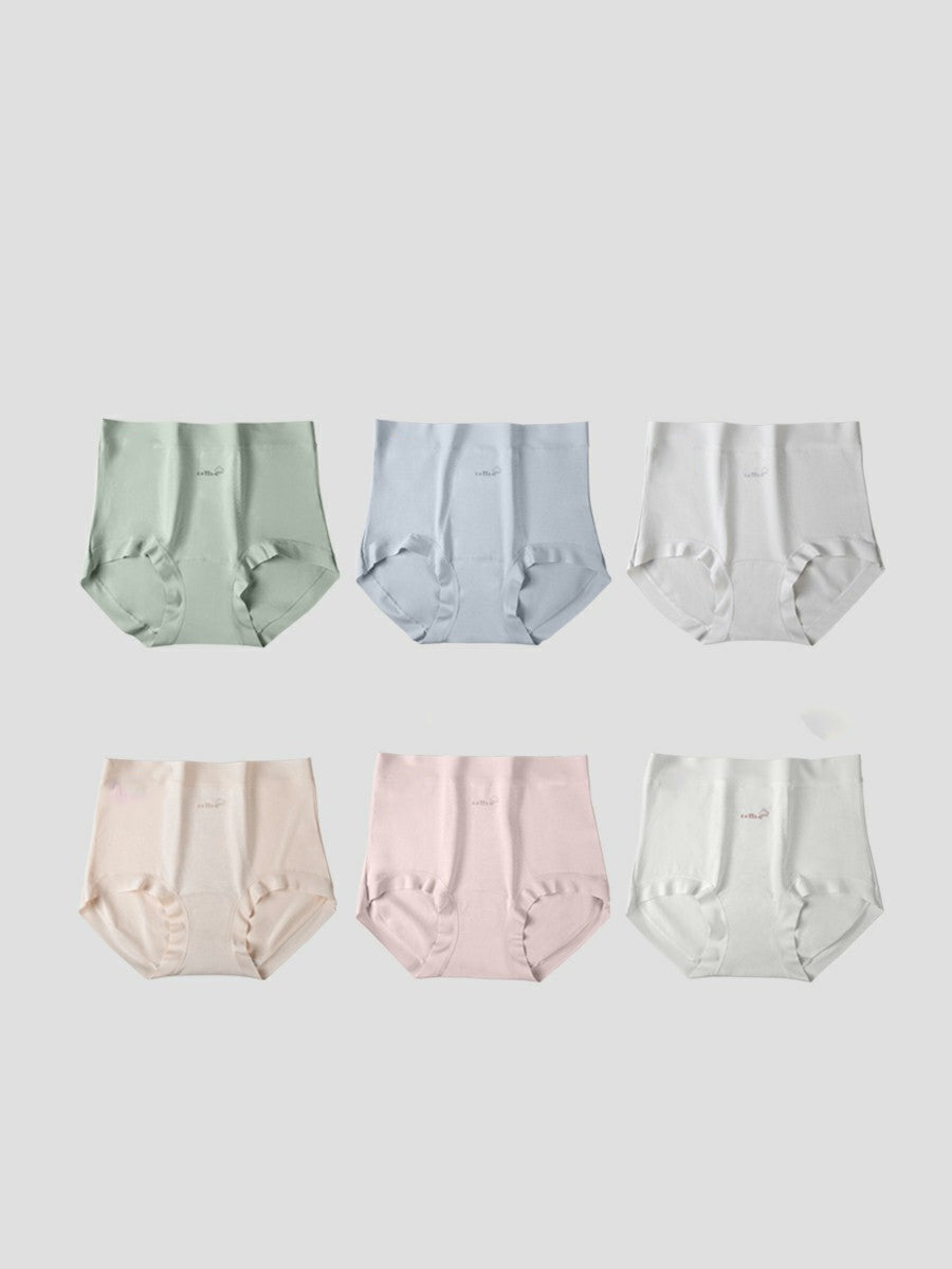 6 Pieces Women High Waist Pure Color Cotton Underwear